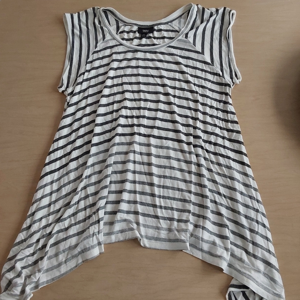 Mossimo Black and White Striped Short Sleeve Top Large